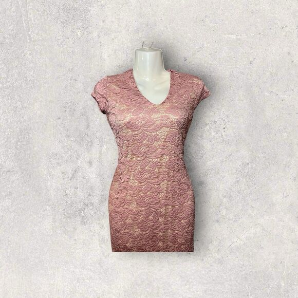 Joe & Elle Women's Small Pink Lace Cap Sleeve Mid Length Bodycon Dress - Picture 1 of 6